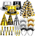 Atonofun 2026 New Years Eve Party Supplies for 20 Guests, 48 Pcs New Year Eve Party Hats and Horns, Headband, Tattoos, Blowouts, Leis 2026 New Year Party Favors
