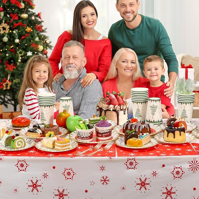 Atonofun Christmas Party Supplies, Merry Christmas Paper Plates and Napkins, Disposable Party Plates, 12oz Cups, Napkins and Forks for Xmas, Holiday Party Decorations Serves 24