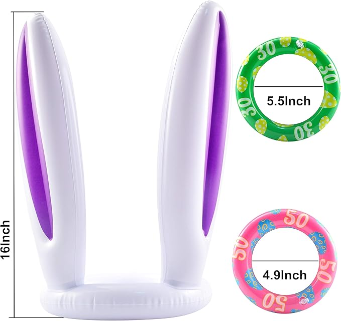 JOYIN Easter Inflatable Bunny Ears Ring Toss Game(2 Set 12 Rings), Inflatable Rabbit Toss Game, Indoor and Outdoor Game for Easter Party Supplies