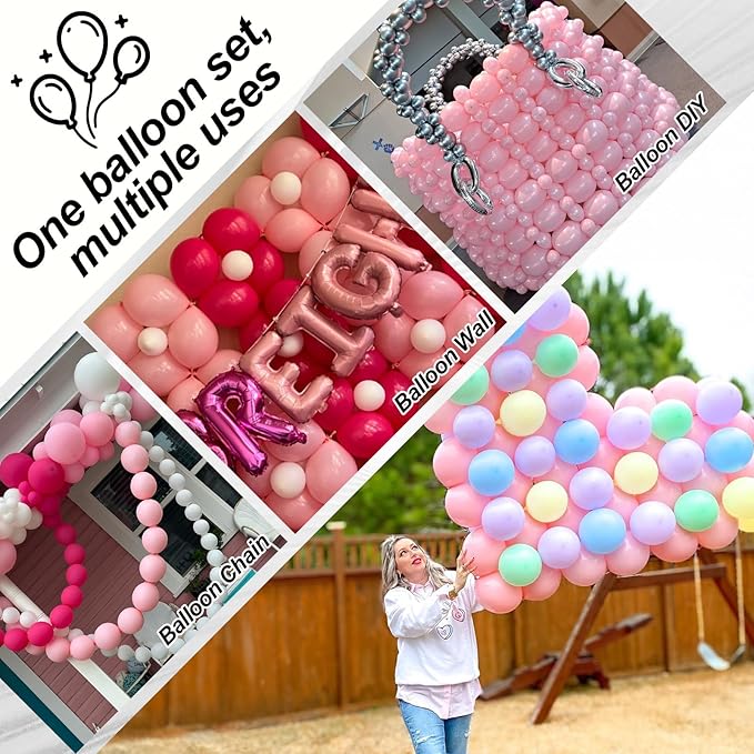 Pastel Pink Linking Balloons, 60PCS 6 Inch Small Baby Pink Link Balloons for Making Balloon Wall Heart Arch, Quick Linked Balloon for Girls Wedding Birthday Baby Shower Valentine's Party Decorations