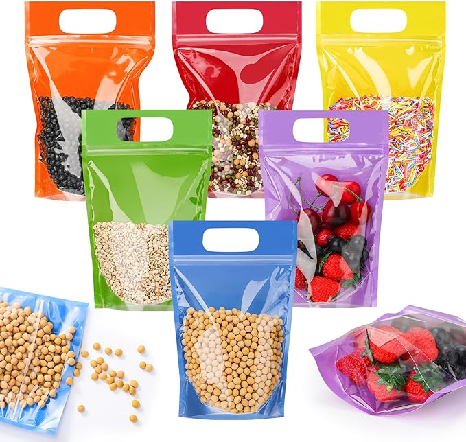 Sinload 30 Pcs Plastic Gift Bag Bulk 5.5 x 8.7 Inch Resealable Party Goodie Bag with Clear Window Color Favor Pouch with Handle for Home Birthday Wedding Party Candy Gift Wrap Supply(Clear)