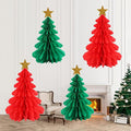 BEISHIDA Red Green Christmas Decorations, 4 Pcs 3D Christmas Honeycomb Centerpieces for Tables, Tissue Paper Tree Garland Xmas Ceiling Hanging Party Decorations for Baby Shower New Year Party Supplies