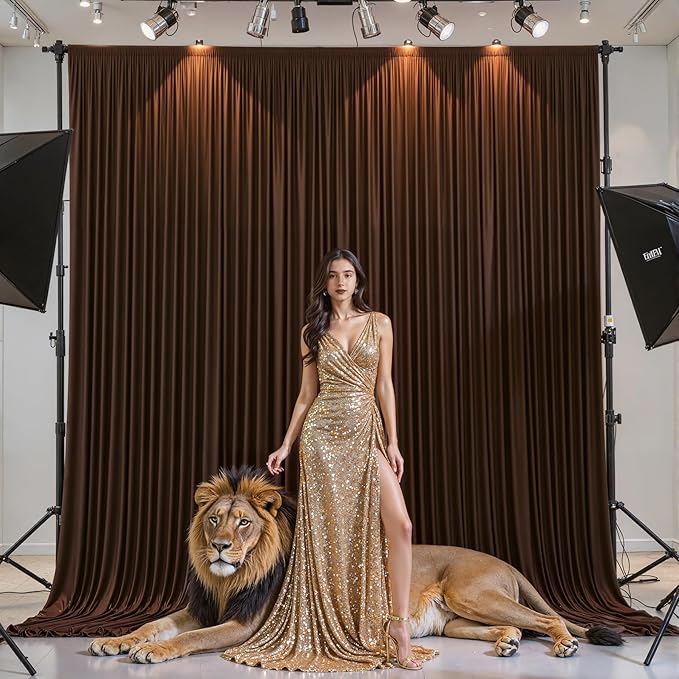 8x10FT Dark Brown Backdrop Curtains for Wedding Parties, Wrinkle Free Polyester Photography Backdrop Drapes for Baby Shower Birthday Parties Stage Background Stand Decorations 4x10ft,2 Panels