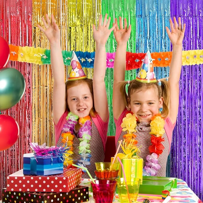 2 Pack Rainbow foil Fringe Backdrop Curtains, 3.3x6.6FT Rainbow Party Decorations Tinsel Backdrop Fringe Curtain Party Streamer for Engagement Graduation Pride Back to School