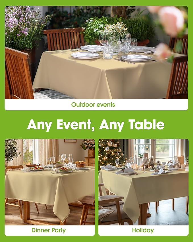 Pureegg Rectangle Table Cloth 60" x 84" – Durable Polyester Tablecloth Offers Reusable & Washable Protection, Ideal for Outdoor Party, Picnic, Wedding, Banquet and Birthday, Beige