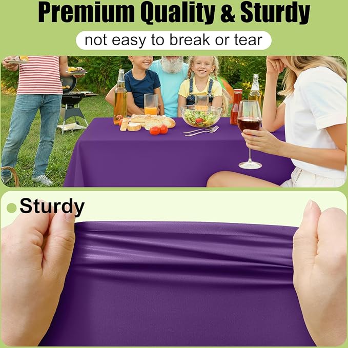 Smiry Disposable Table Cloth - 10 Pack, 54 x 108 Inch Waterproof Rectangle Tablecloths for Parties, Decorative Plastic Table Cover, Leakproof & Sturdy, Purple