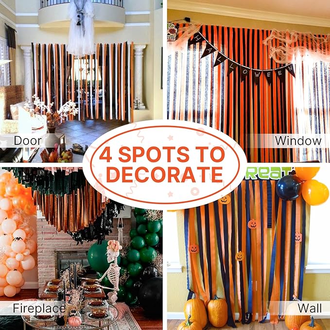 PartyWoo Orange Crepe Paper Streamers 10 Rolls 820 ft Pack of Orange Crepe Paper for Graduation Halloween Thanksgiving Birthday Party Decorations (1.8 Inch x 82 Ft/Roll), Orange-80