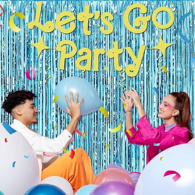 3 Pack Light Blue Foil Fringe Curtains Backdrop, 3.28 x 8.2 Ft Metallic Streamers Tinsel Curtains Background for Photo Booth, Birthday, Halloween, Christmas, Thanksgiving, New Year Party Decorations
