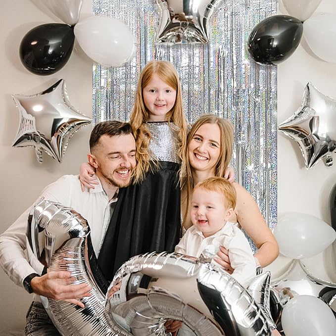 K.E.J. Tinsel Curtain Party Backdrop Silver Birthday Decorations 5 Packs Glitter Foil Fringe Decor Streamers Photo Booth for Christmas Wedding Halloween Graduation (FSD-01)
