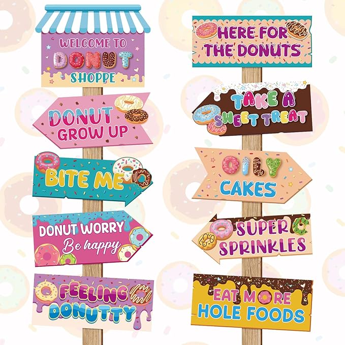 Hooqict 20 Pieces Doughnut Party Sign Welcome to Donut Party Directional Signs for Kids Girls Sweet Donut Themed Birthday Decorations Supplies