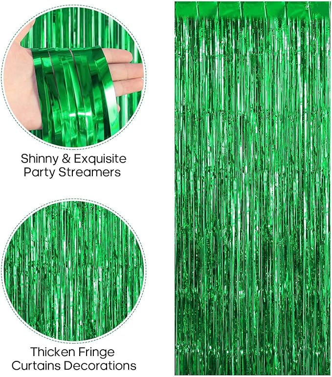 2 Pack Fringe Curtains Backdrops, Foil Fringe Curtains, Door Streamers for Birthday Wedding Bridal Shower Holiday Graduation Party Decorations, Photo Booth Backdrops, Green