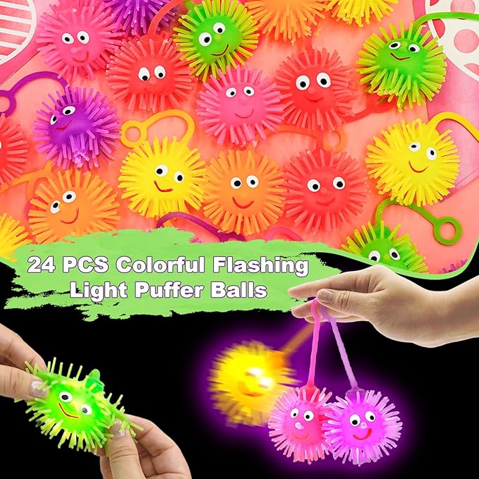 24 Pack Easter Eggs Filled LED Puffer Balls,Light Up Toys Stuffers Stress Relief LED Ball for Boys Girls Kids Teens Easter Egg Hunt Filling Treats Easter Basket Stuffers Easter Party Favor