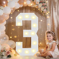 Pooqla 2.4FT Light Up Numbers, Marquee Numbers 2.4 Feet Tall Party Decor for Her Him, Mosaic Big Sign for 3rd 13th 30th Birthday Anniversary Decoration Backdrop, Large Pre-Cut Frame Number 3