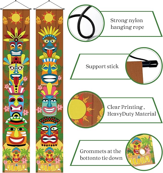 OHOME Luau Party Decorations - Hawaiian Porch Banner Backdrop Yard Signs Decor - Hawaiian Themed Party Decorations - Summer Beach Tropical Pool Tiki Themed Birthday Favors Accessories