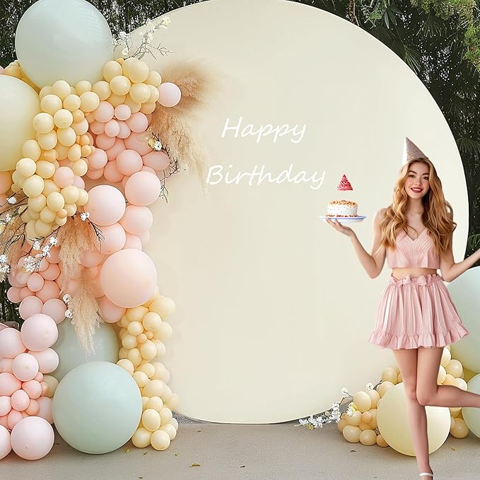 Gallety 7.2 FT Ivory Round Backdrop Cover for 5 to 7.2ft Circle Stand Adjustable Polyester Arch Backdrop Cover for Wedding Arch Birthday Party Photography Decoration