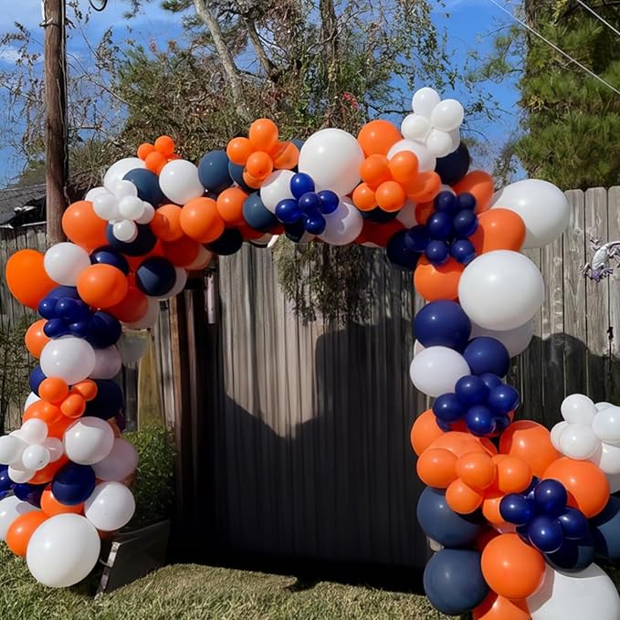 Orange and Blue Balloons, 50Pcs 12 Inch Navy Royal Blue Metallic Gold Balloons for Boys Orange and Blue Birthday Party Decorations Baby Shower Graduation Party Supplies