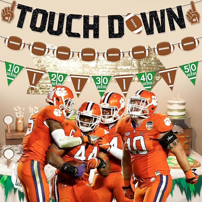Touchdown Football Party Banner, Pre-Strung Fantasy Football Theme Birthday Party Decorations
