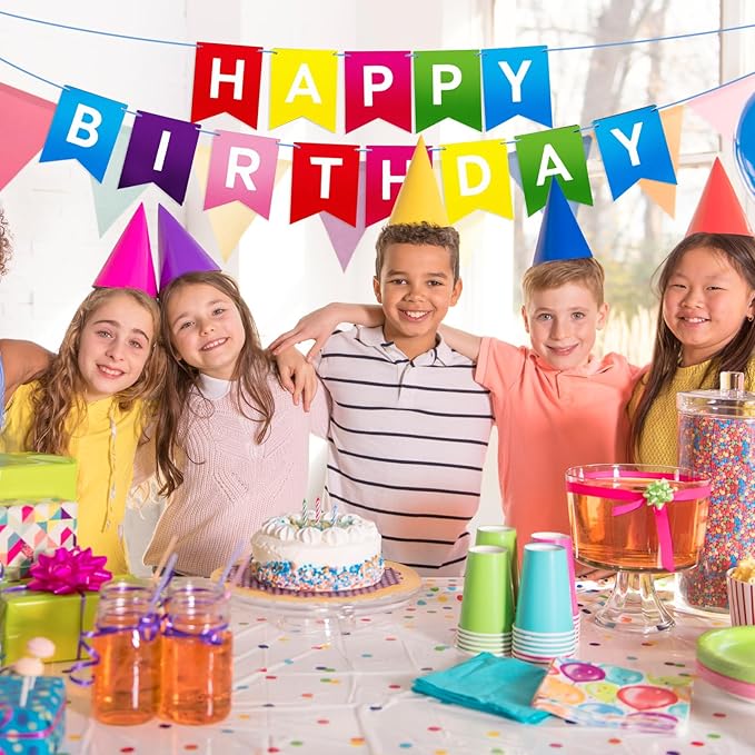 Happy Birthday Banner Birthday Sign for Backdrop Happy Birthday Decorations (Multicolor)