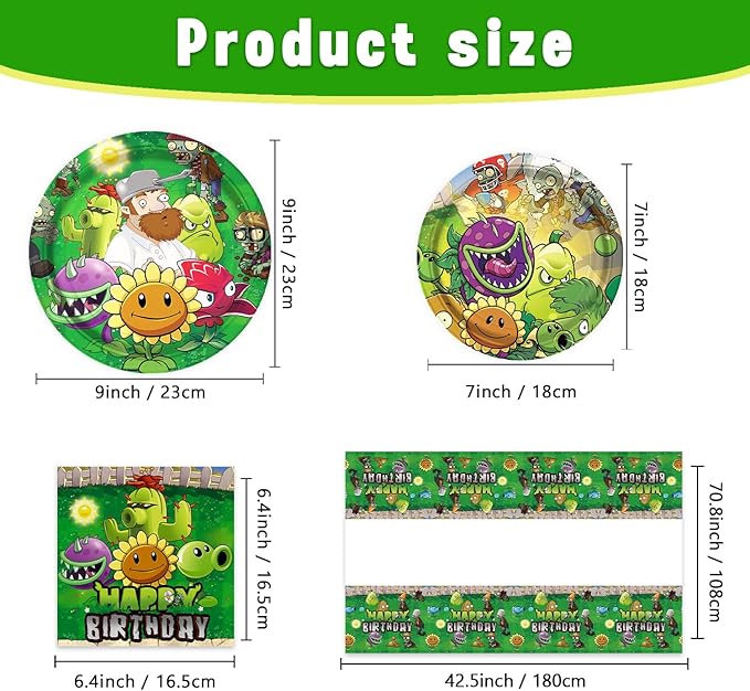 deenor 41Pack Plants Zombies Birthday Party Supplies include 20 plates, 20 napkins and Tablecloth for Zombies Party Decoration