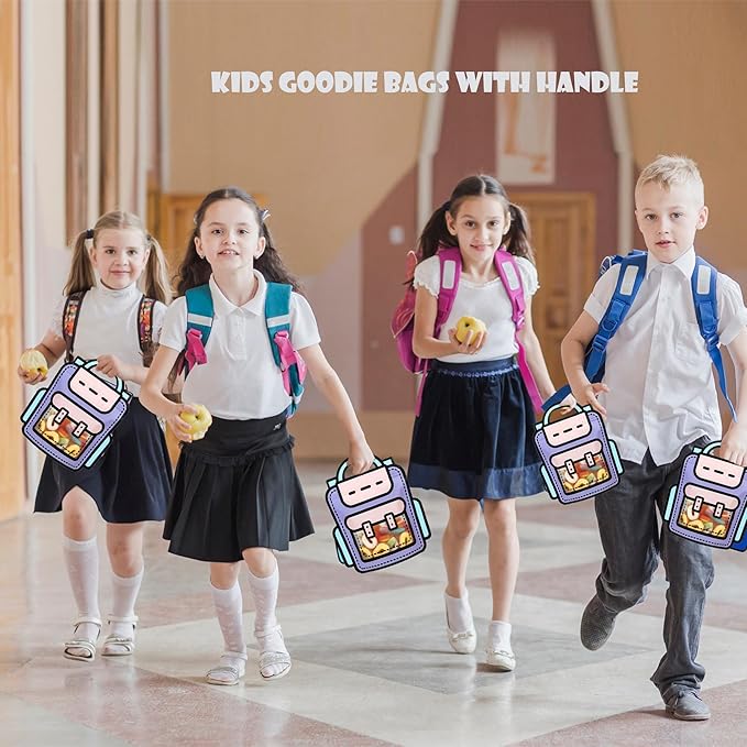Muitcdo 30 PCS Purple Party Favor Bags for Kids, Children Goodie Bags with Stand-up Bottom, Grip Seal Bulk Gift Bag, Students Treat Bag, Cute Snack Candy Bags for Birthday, Back to School, Classroom