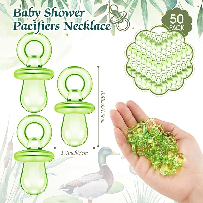 Thyle 51 Pcs Mallard Duck Pacifier Hunt Baby Shower Games Include Hunt Sign and 50 Acrylic Pacifiers for duck hunting Baby Shower Game Decoration Sets Gender Reveal newborn announcement Party Decor
