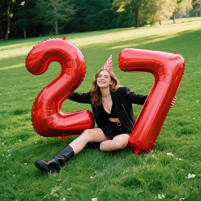 Red Number 7 Balloons, Balloon 40 Inch, Big Large Foil Helium Number Balloons, Jumbo Giant Mylar Number 7 Balloons for 7 17 27 37 Year Old Birthday Red Party Decorations Supplies Anniversary