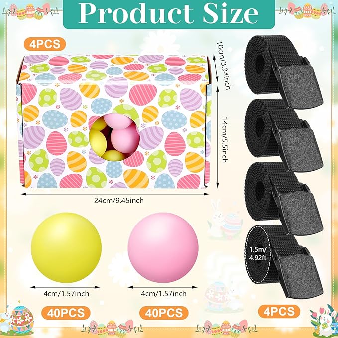 4 Sets Easter Party Games Swing Shaking Balls Game Colorful Egg Novelty Twerk Game with 4 Adjustable Belts and 80 Balls for Adults Garden Outdoor Indoor Group Holiday
