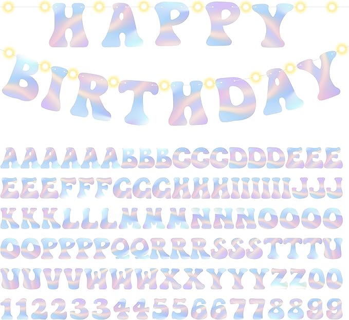DIY Party Holographic Banner - 112Pcs Make Your Own Customize Letters with Lights Holographic Banners Kit for Birthday Baby Shower Valentines House Warming Wedding Holiday Party Decoration