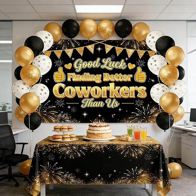 Good Luck Finding Better Coworkers Than Us Banner, 72x43 Inch Extra Large Farewell Decorations Party Backdrop, Coworker Leaving Moving Away Party Decorations, Reinforced Polyester Fabric with 20ft Rope for Office Goodbye Event