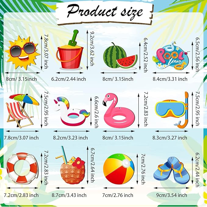 Chunful 36 Pieces Summer Tree Ornaments Christmas in July Wood Hanging Decoration Beach Wooden Slices Winter Tree Ornaments with String for Luau Hawaiian Party Supplies (Pool Style)