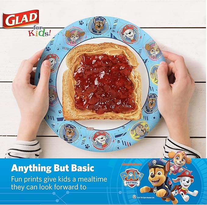 Glad for Kids Paw Patrol Disposable Paper Plates, Heavy Duty Soak Proof Microwavable Kids Plates for Parties, Birthdays, and Everyday Meals, Core Pups Blue, 7 Inch, 20 Count - 5 Pack