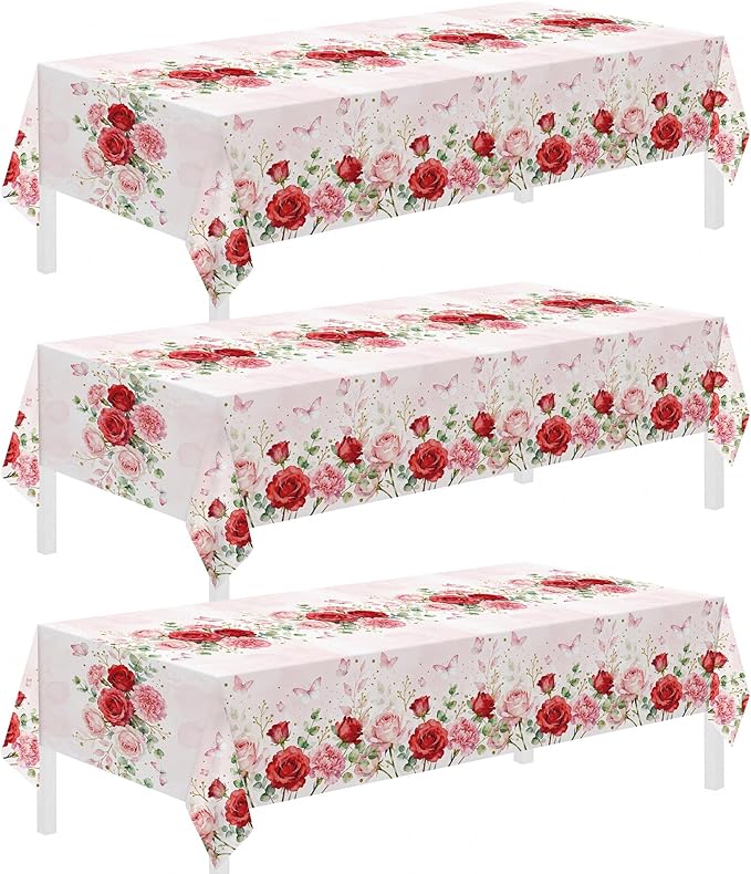 Childom 3 Pack Mothers Day Decorations,Mothers Day Tablecloth,54" x 108" Disposable Plastic Table Cloth for Rectangle,Pink Table Cover for Mom Birthday,Party Supplies,Home,Dinner,Indoor,Outside