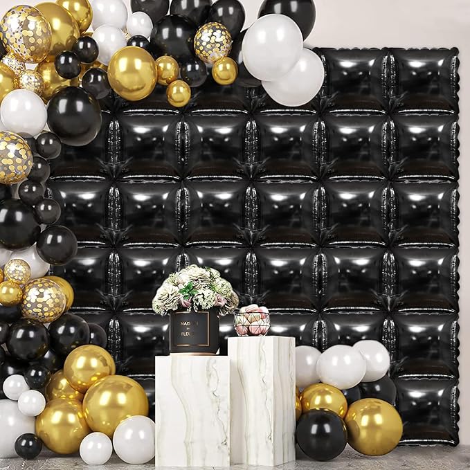 36 Piece XL Black Square Foil Balloon Wall Screen Double Sided Square Balloon Screen Tunnel Arch Kit Mylar Square Balloons For Baby Shower Graduation Prom Birthday Party Decorations (Black)
