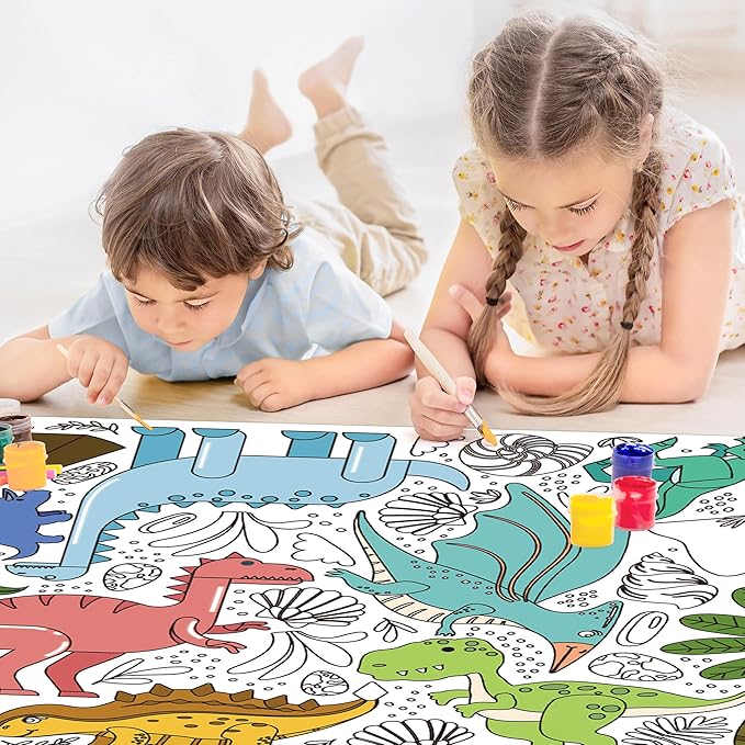 OHOME Dinosaur Giant Coloring Poster/Tablecloth - Dinosaur Birthday Decorations - 30 x 72 Inches Jumbo Coloring Banner Kids Crafts Toys Activities Decor Party Favors Supplies