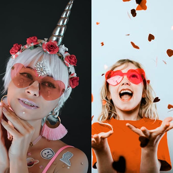 4E's Novelty 2 Pack Heart Shaped Sunglasses for Women - Trendy Glasses for Valentines, Mardi Gras, Men Party Outfit Accessory