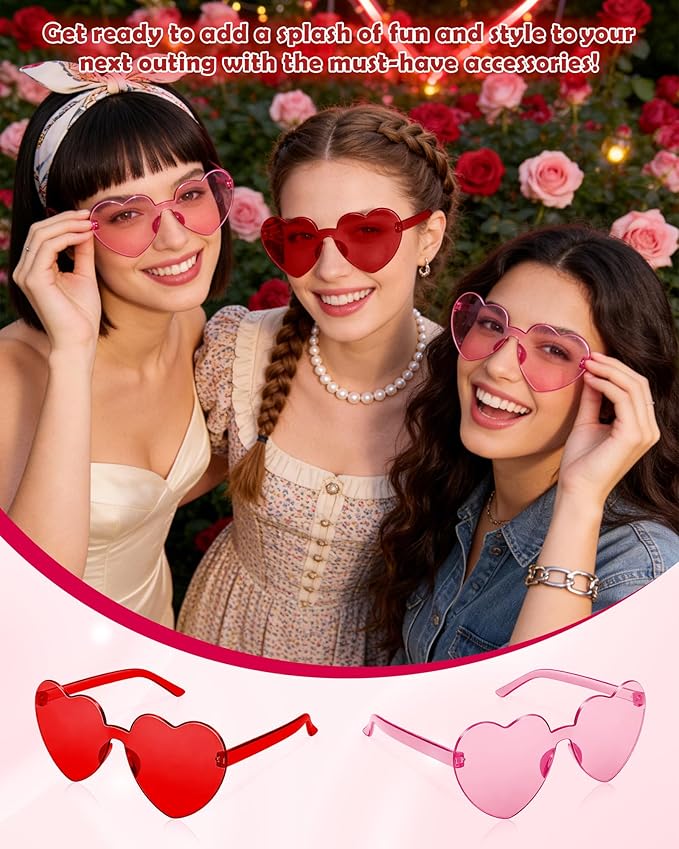 4 Pairs Heart Sunglasses for Women Heart Shaped Sunglasses Bulk Pink and Red Glasses for Party Favor (4, Pink、Red)