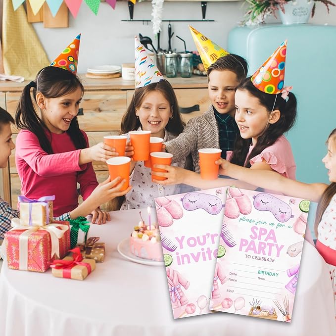 Spa Birthday Party Invitations - 20-Pack of 4''x6'' Invite Cards with Envelopes, Double-Sided Fill In Birthday Party Celebrate Supplies & Decoration For Girls Women Teens - A05
