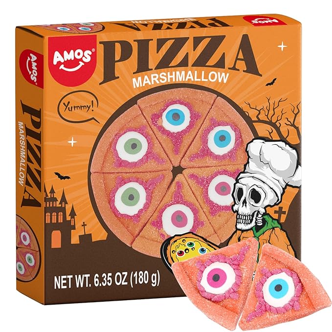 AMOS Halloween Pizza Gummy & Eyeball Marshmallow Candy – Fun, Gross-Looking Treats for Kids, Parties, Birthdays & More – 180g Bag