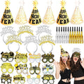 HOWAF 36 Pcs New Year Eve Party Supplies 2026, New Years Hats Headband Cone Hats Glitter Paper Eyeglasses Noise Makers White Gold New Years Decorations 2026 for NYE Party Favor Accessories