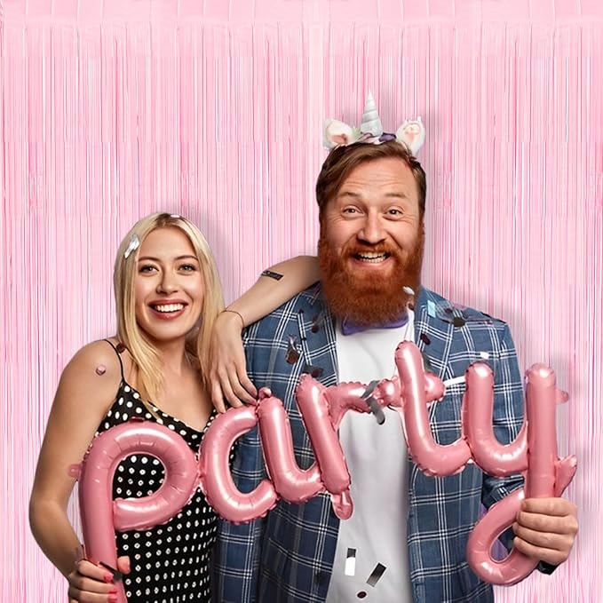 BRAVESHINE Pastel Pink Fringe Curtains Backdrop - 2 Pack Photo Booths Party Streamers for Easter/Unicorn/Baby/Cowgirl/Princess/Birthday/Bridal Shower/Bachelorette/Engagement/Sweet/Bow Decorations