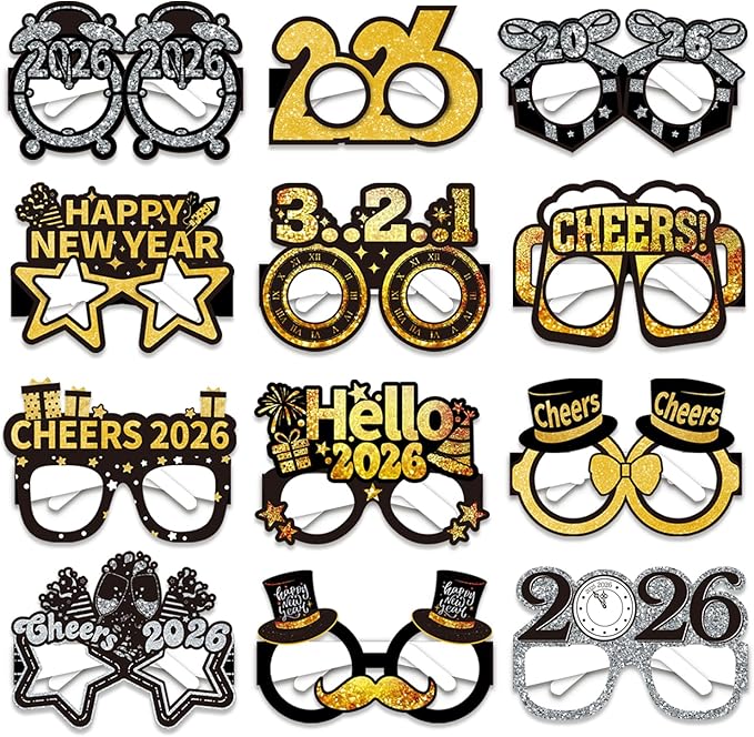 12 Pcs 2026 New Years Eve Glasses, New Year’s Eve Party Supplies 2026, 2026 Happy New Year Glasses, Happy New Year Decorations 2026, New Year’s Eve Decorations