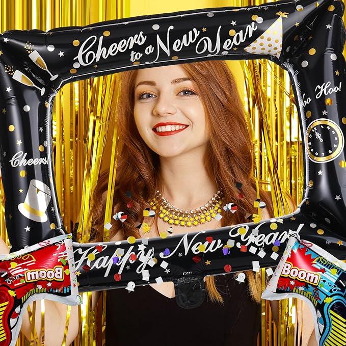 136 Pcs New Years Eve Party Supplies Kit New Year's Eve Party Supply Include Hats Glasses Headbands Blowouts Balloons Inflatable Fireworks Gun Banner for 2026 Holiday Celebration Decor