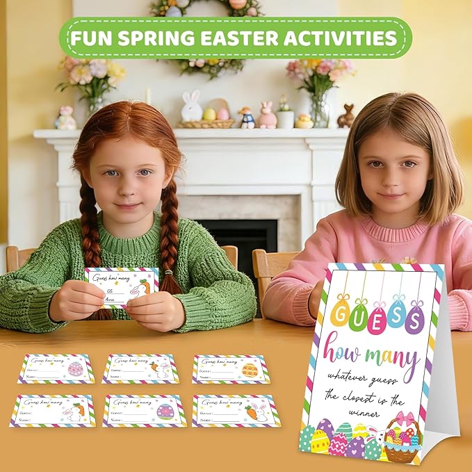 COCHIE Spring Easter Game for Family Adults Office Large Groups Party, Easter Egg Guess How Many Games, Spring Families Classroom Activities Game with Guesses Cards - 60 Players (Bunny Eggs)