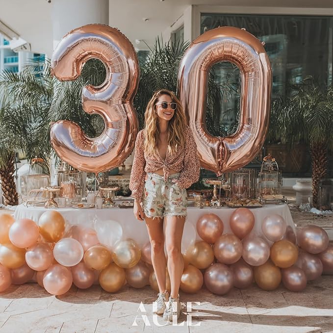 AULE 40 Inch Large 30 Number Balloons Rose Gold Big Foil Number Balloons Giant Helium Happy 30th Birthday Party Decorations for Women Huge Mylar Anniversary Supplies