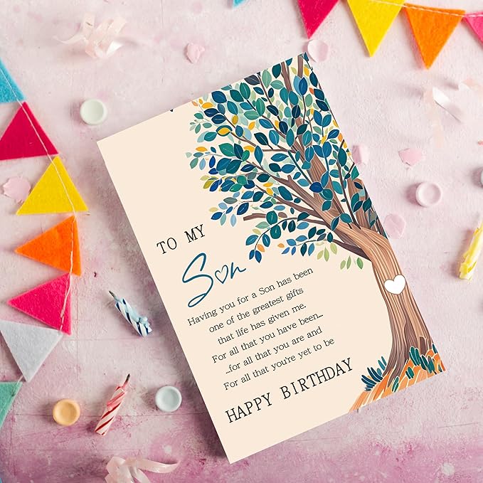 Tree of Life" Birthday Card Birthday Card For Son Adult, To My Son Birthday Greeting Card Gifts, Letters From Mom Dad Parents, Best Bday Gifts Ideas For Boy, Graduation, Holiday, or Any Occasion