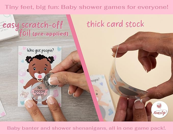 Party Hearty Baby Shower Games for Girl, 66 Poopie Emoji Scratch Off Lottery Tickets, Baby Games Ideas, Scratch Off Game