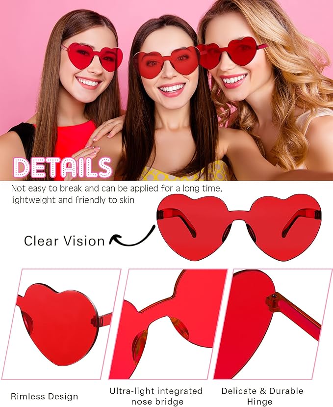 Photect 12 Pair Heart Shaped Sunglasses Neon Color Transparent Heart Glasses for Women Party Favor
