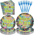 96Pcs Fresh Prince Baby Shower Party Decorations 90s Hip Hop Graffiti Plates and Napkins Disposable Vintage Themed Tableware Set for 90s Fresh Prince Boys Baby Shower Birthday Party Supplies Serves 24