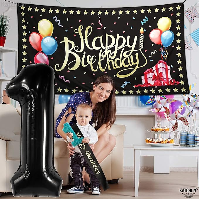 KatchOn, Large Black Number 1 Balloon - 40 Inch | Mylar Foil Balloon For 1st Happy Birthday Decorations | Black Number 1 Balloon For 1st Anniversary Decorations | Birthday Party Decoration