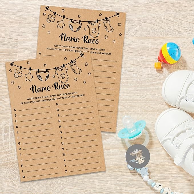 Baby Shower Game, Name Race Game Cards, Baby Shower Party Games & Activities, Kraft